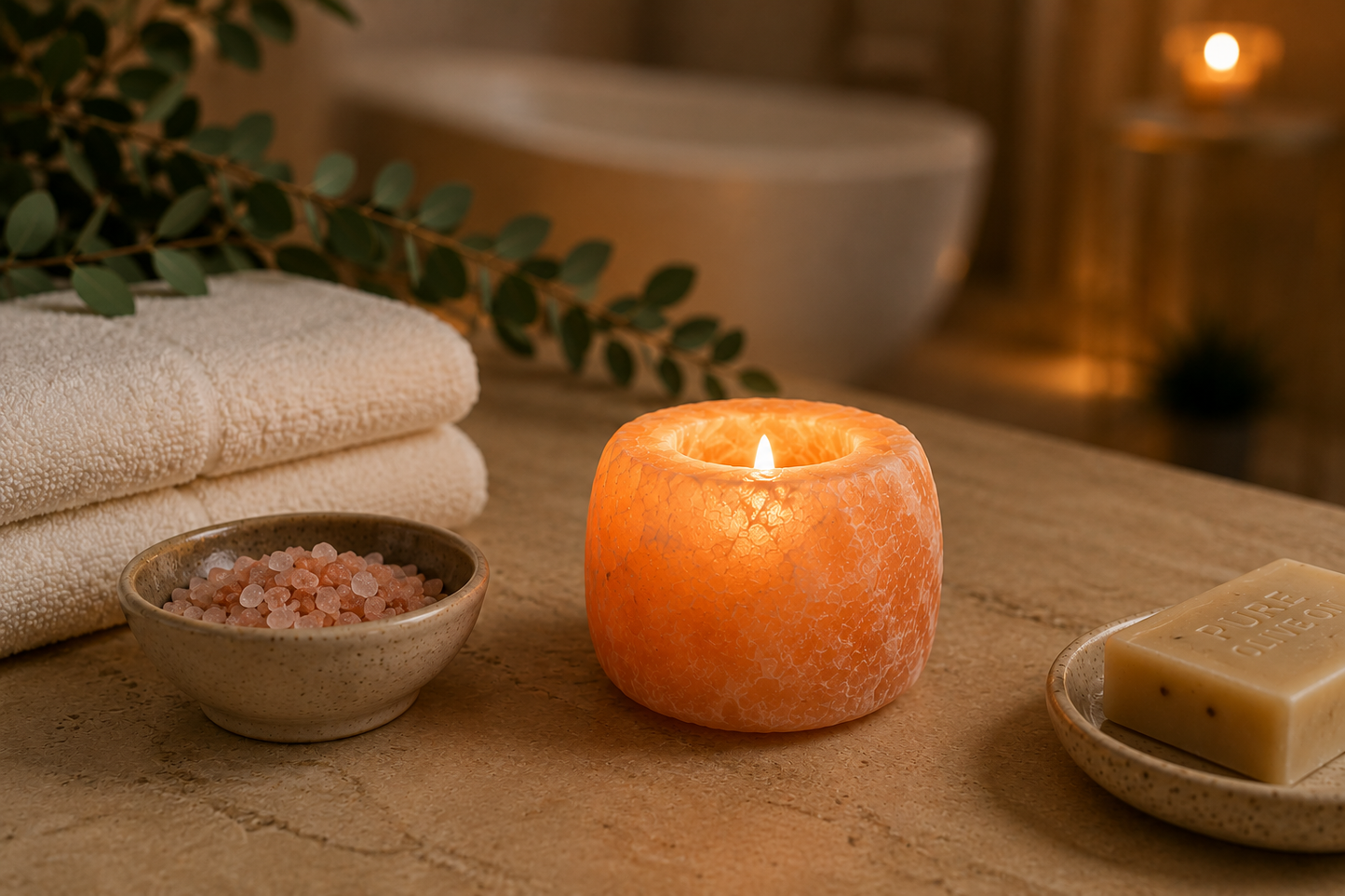 Teelichthalter aus Himalayasalz – Naturform